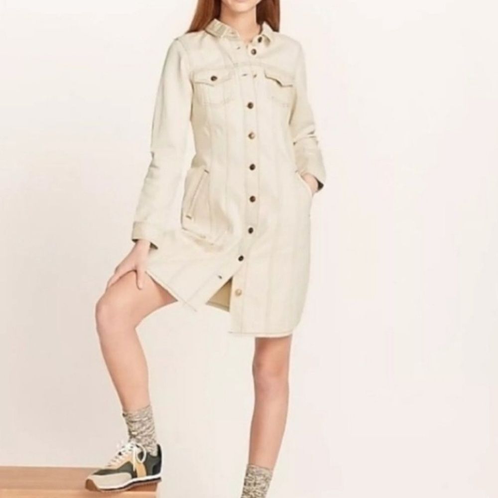 J. Crew Cream Long Sleeve Shirt Dress